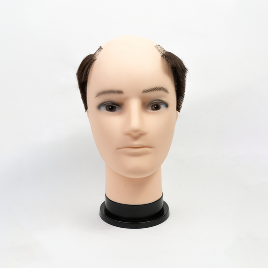 Mannequin head with realistic facial features and painted hair