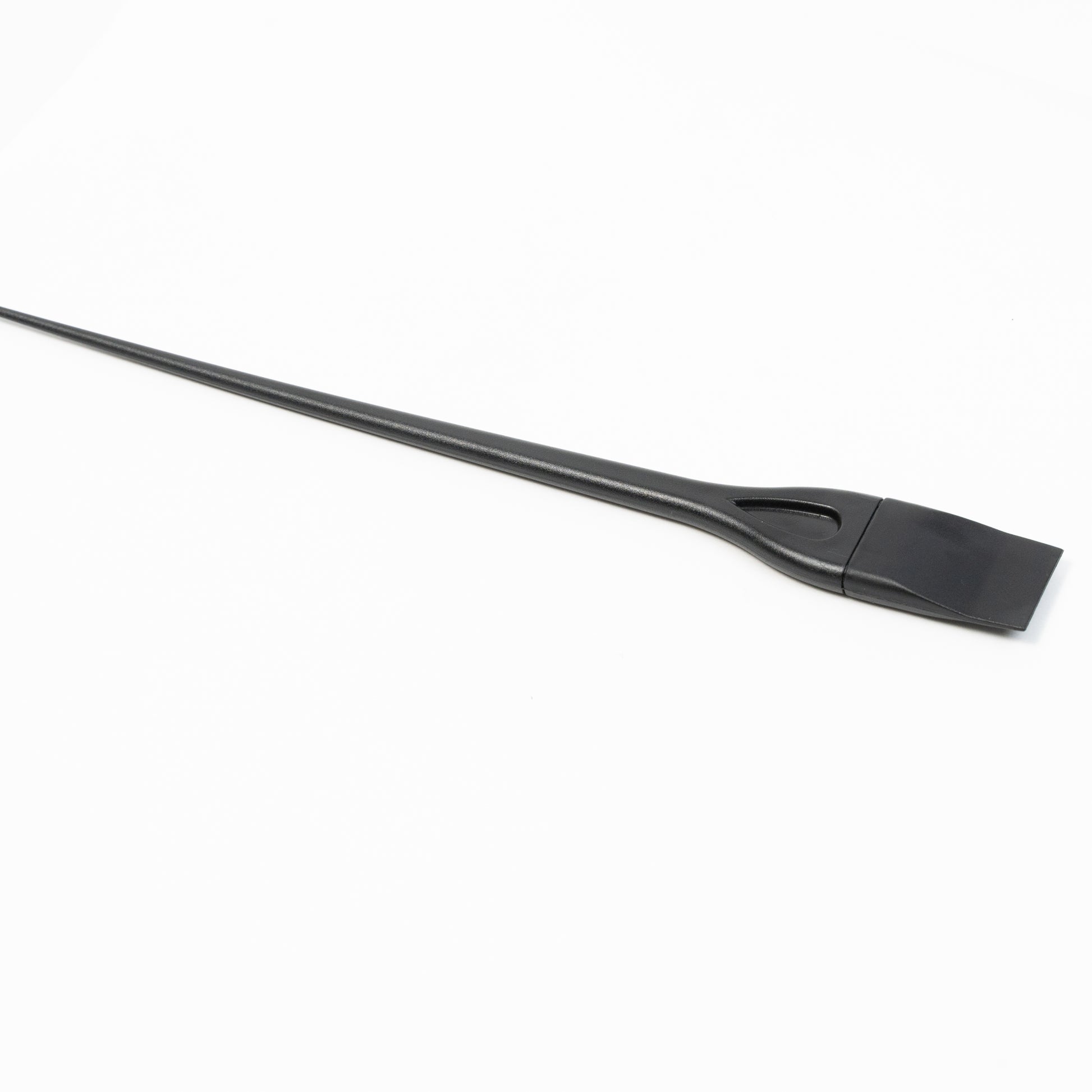 Durable black spatula with heat-resistant silicone head and comfortable grip